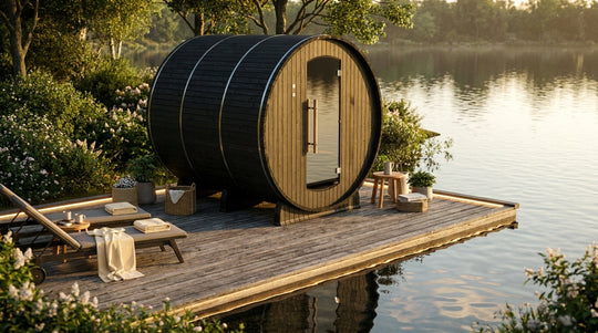 Lewisburg Onyx Outdoor Sauna next to a lake